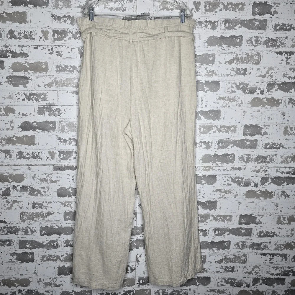 Banana Republic Pants Womens 14 Wide Leg Paperbag Waist Belted Linen Blend Flax
